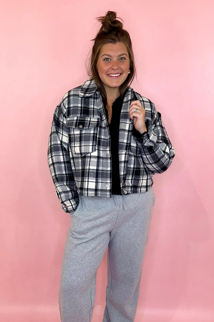 black plaid cropped jacket