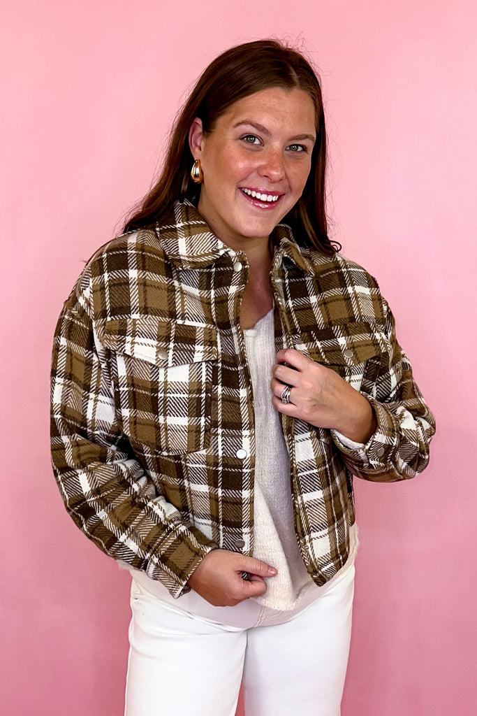 brown plaid cropped jacket