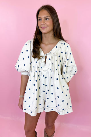 Polka Dot Twill Denim Romper