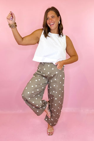 Polka Dot Wide Leg Barrel Jean Brown