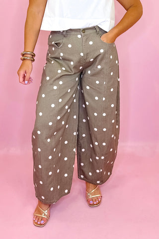 Polka Dot Wide Leg Barrel Jean Brown