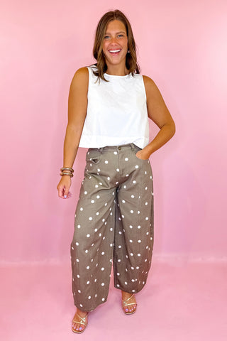 Polka Dot Wide Leg Barrel Jean Brown