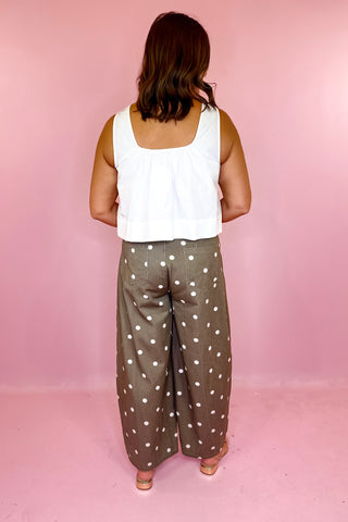 Polka Dot Wide Leg Barrel Jean Brown
