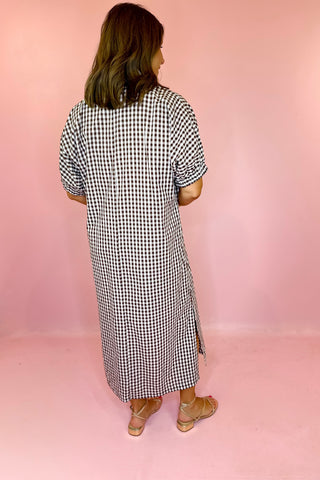  Gingham Midi Dress - Brown