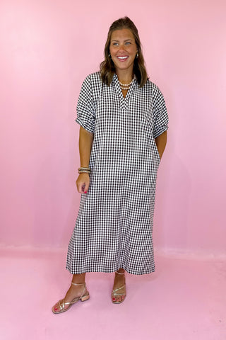 Gingham Midi Dress - Brown