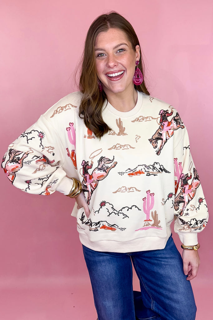 Queen Of Sparkles Bucking Cowgirl Sweatshirt