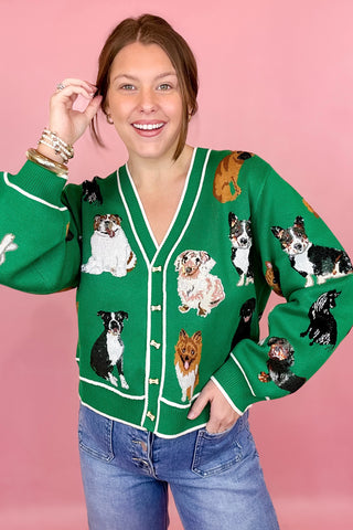 Queen Of Sparkles Dog Button Up Cardigan Green