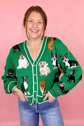 Queen Of Sparkles Dog Button Up Cardigan Green