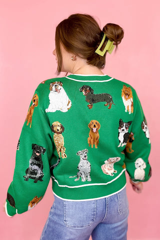 Queen Of Sparkles Dog Button Up Cardigan Green