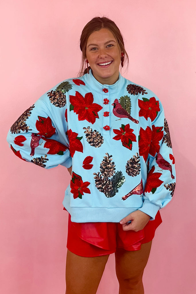 Queen Of Sparkles Poinsettia & Pinecone Sweatshirt