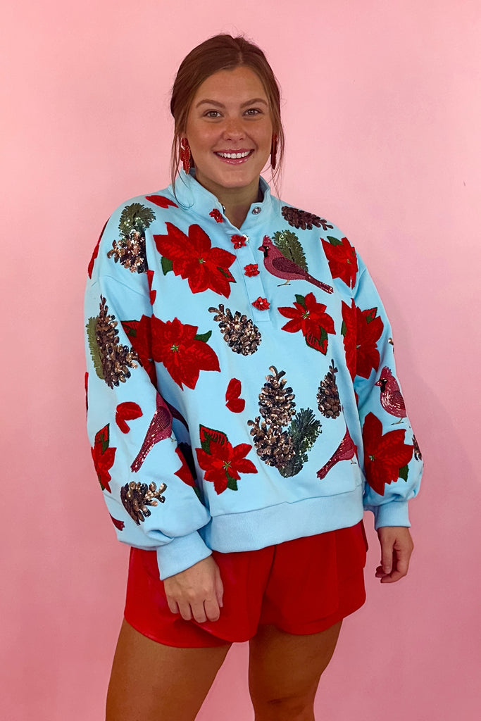 Queen Of Sparkles Poinsettia & Pinecone Sweatshirt