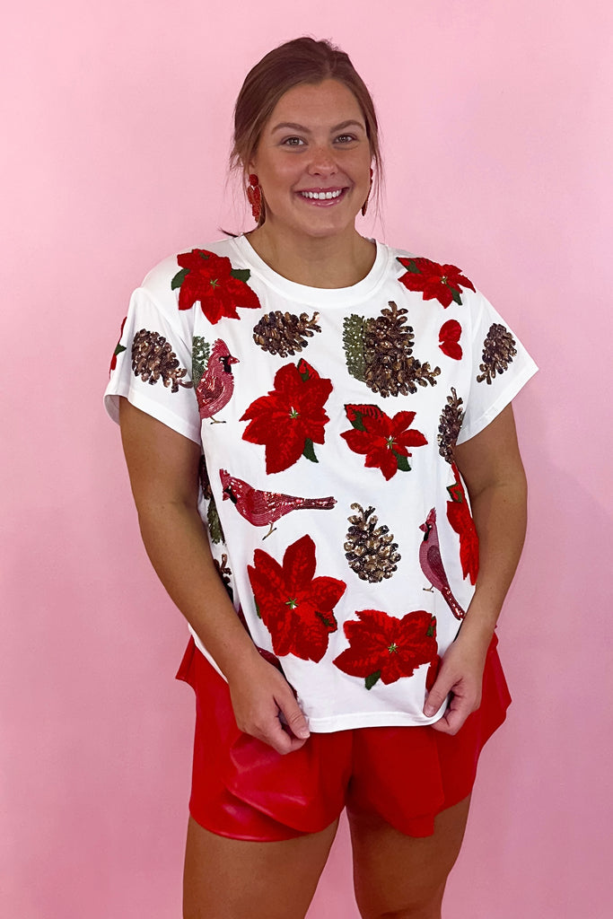  Queen Of Sparkles Poinsettia & Pinecone Tee