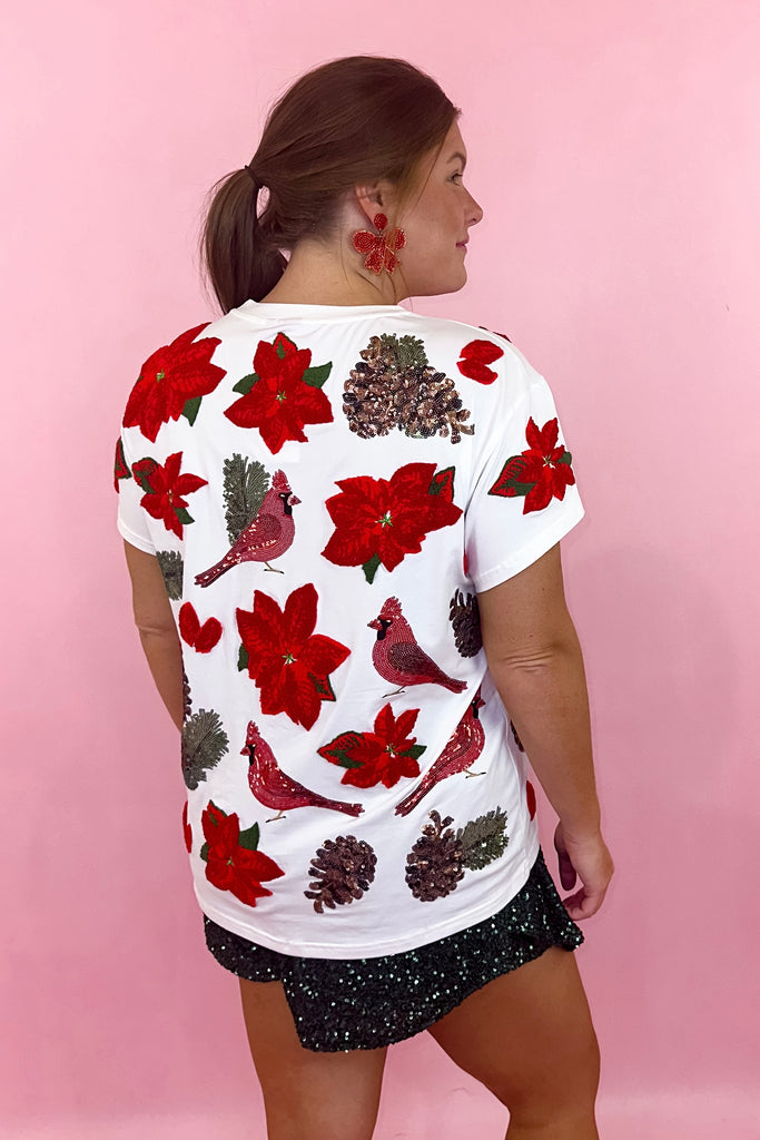 Queen Of Sparkles Poinsettia & Pinecone Tee