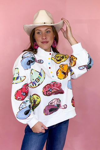 Queen Of Sparkles Multi Color Cowboy Hat Sweatshirt