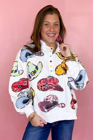 Queen Of Sparkles Multi Color Cowboy Hat Sweatshirt