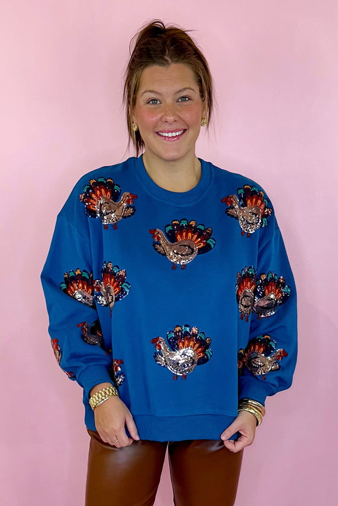 Queen Of Sparkles Teal Turkey All Over Sweatshirt