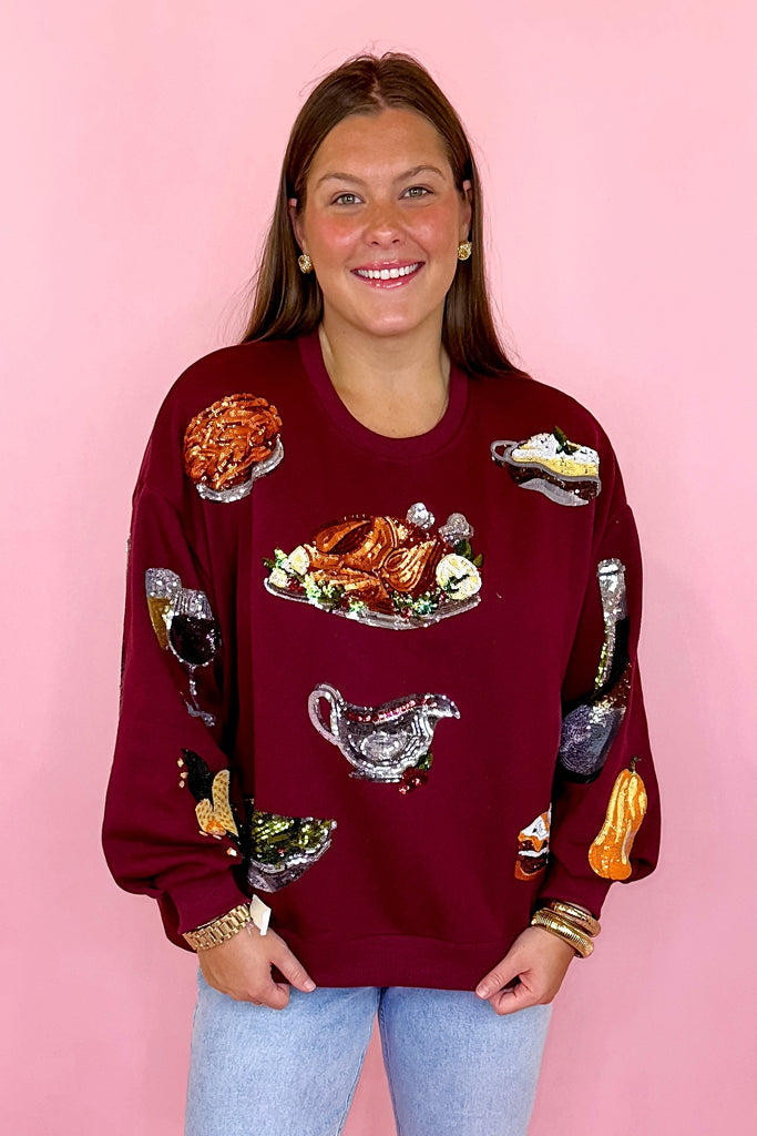 Queen Of Sparkles Maroon Turkey All Over Sweatshirt