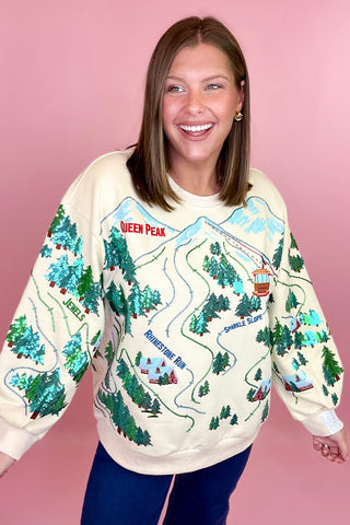 Queen Of Sparkles Beige Sparkle Slope Scenery Sweatshirt