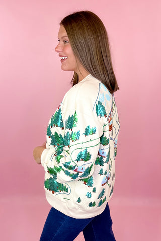 Queen Of Sparkles Beige Sparkle Slope Scenery Sweatshirt