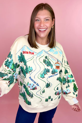 Queen Of Sparkles Beige Sparkle Slope Scenery Sweatshirt