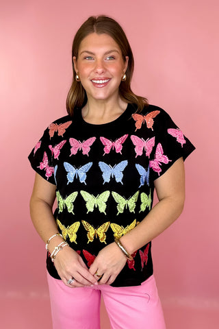 Queen Of Sparkles Black Multi Butterfly Tee