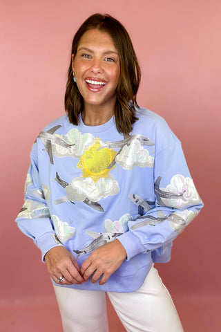 Queen Of Sparkles Blue Airplanes In Sky Sweatshirt