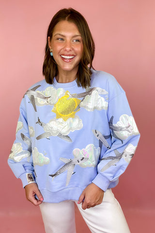 Queen Of Sparkles Blue Airplanes In Sky Sweatshirt