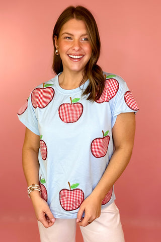 Queen Of Sparkles Blue & Red Gingham Apple Tee