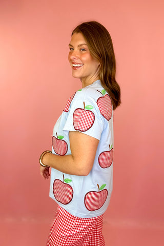 Queen Of Sparkles Blue & Red Gingham Apple Tee