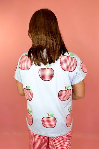 Queen Of Sparkles Blue & Red Gingham Apple Tee