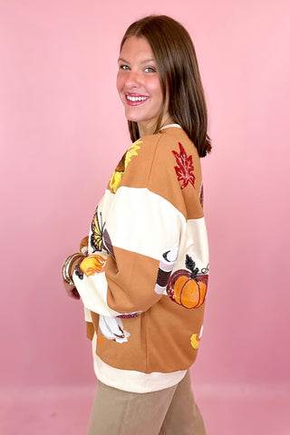 Queen Of Sparkles Brown & Ivory Checkered Fall Icon Sweatshirt