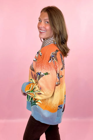 Queen Of Sparkles Ducks Flying Sunrise Sweater
