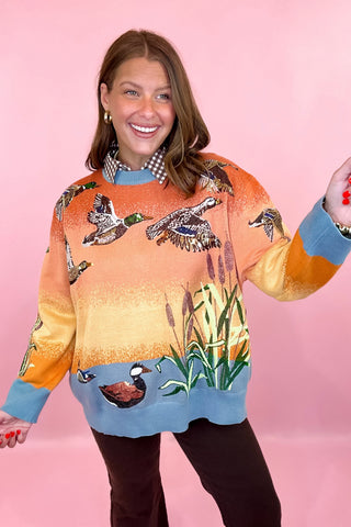 Queen Of Sparkles Ducks Flying Sunrise Sweater