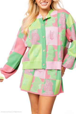 Queen Of Sparkles Elphaba & Glinda Colorblock Profile Cardigan Pink/Green