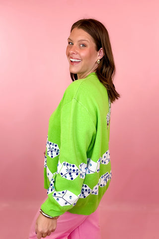 Queen Of Sparkles Green Mahjong Tile & Dice Knit Sweater