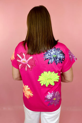 Queen Of Sparkles Hot Pink Multi Flower Tee