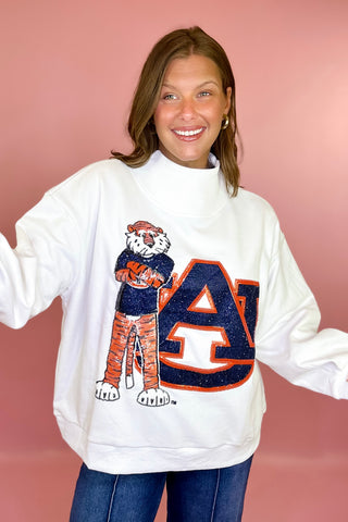 Queen Of Sparkles Licensed Auburn Mascot Leaning On Letter Sweatshirt