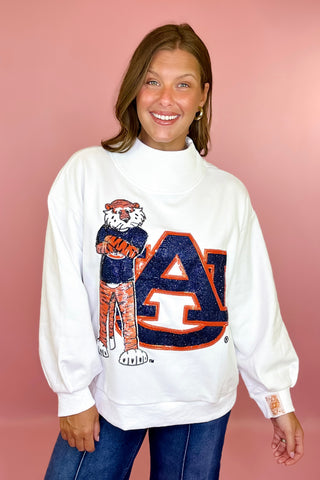 Queen Of Sparkles Licensed Auburn Mascot Leaning On Letter Sweatshirt