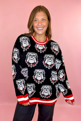 Queen Of Sparkles Licensed UGA Knit In Rhinestone Sport Stripe Sweater