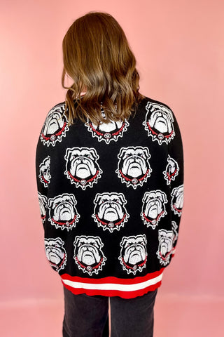 Queen Of Sparkles Licensed UGA Knit In Rhinestone Sport Stripe Sweater