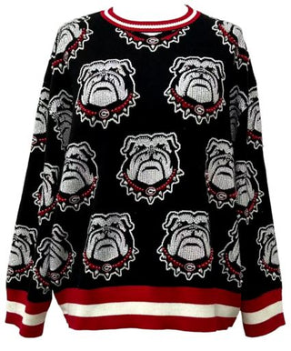 Queen Of Sparkles Licensed UGA Knit In Rhinestone Sport Stripe Sweater