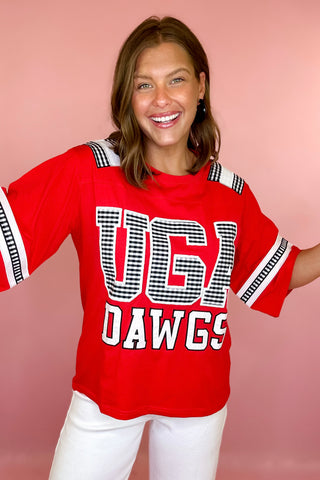 Queen Of Sparkles Licensed UGA Oversized Gingham Jersey Tee