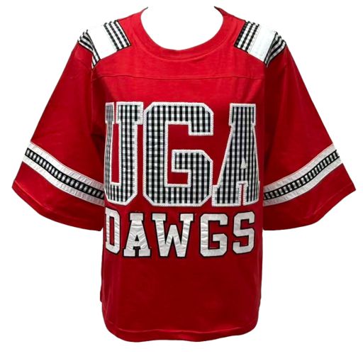 Queen Of Sparkles: Licensed UGA Oversized Gingham Jersey Tee