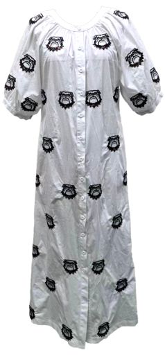 Queen Of Sparkles Licensed UGA White Scattered Mascot Midi Button Up Dress