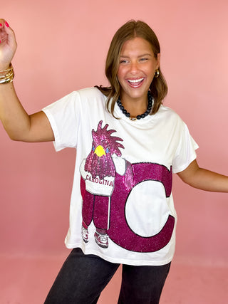Queen Of Sparkles: Licensed USC Mascot Leaning On Letter Tee