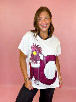 Queen Of Sparkles: Licensed USC Mascot Leaning On Letter Tee