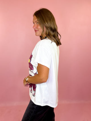 Queen Of Sparkles: Licensed USC Mascot Leaning On Letter Tee