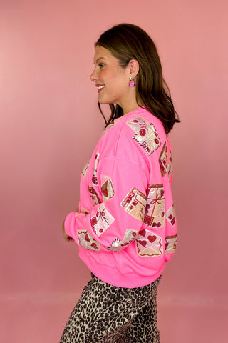 Queen Of Sparkles Neon Pink Love Letters Sweatshirt