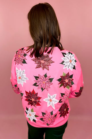 Queen Of Sparkles Pink Poinsettia Sweatshirt