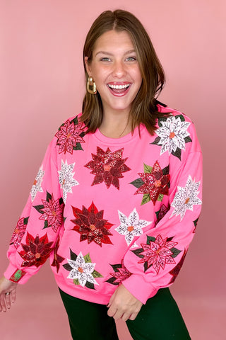Queen Of Sparkles Pink Poinsettia Sweatshirt
